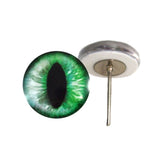 Green and white car or dragon glass eyes on wire pin posts