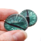 High Domed Teal Green and Gray Dragon Glass Eyes