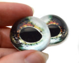 High Domed Teardrop Pale Green and Orange Fish Glass Eyes