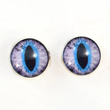 Sew On Buttons Purple and Blue Cat or Dragon Glass Eyes