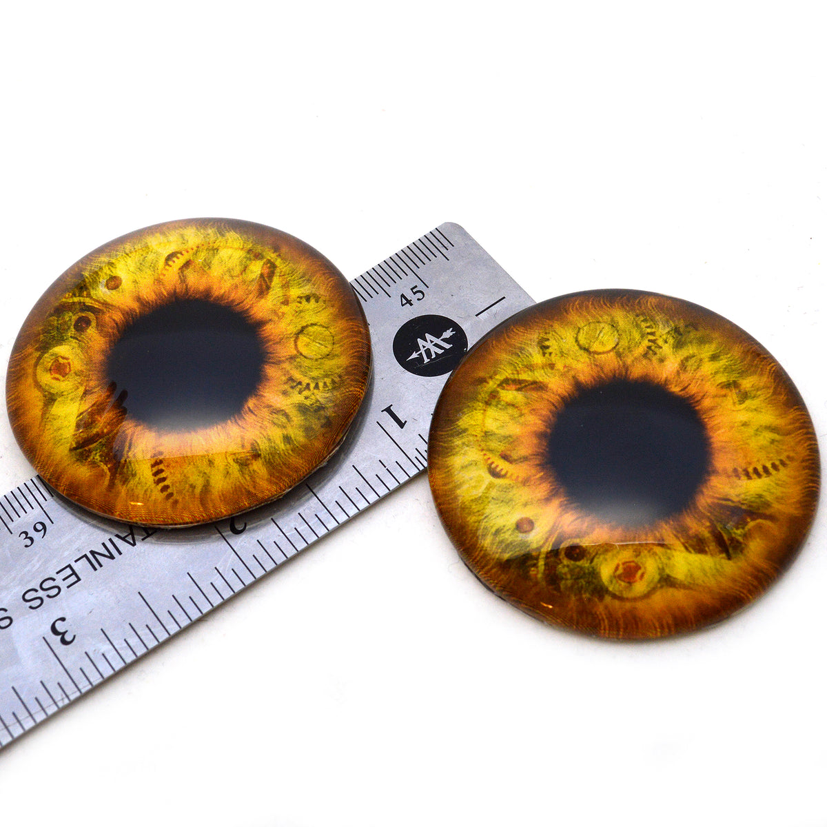 Riveting 50mm Golden Steampunk Glass Eyes Handmade Glass Eyes