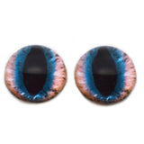 High Domed Brown and Teal Fantasy Cat or Dragon Glass Eyes
