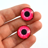 Hot Pink Neon Glass Eyes for Dolls and Polymer Clay Creatures