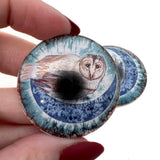 Boho Barn Owl and Moon Cabochon Glass Eyes