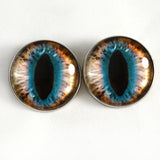 Sew On Buttons Cat Glass Eyes in Brown and Teal