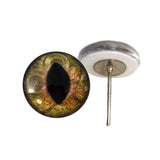 Brown Steampunk Cat or Dragon Glass Eyes on Wire Pin Posts