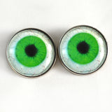 Sew On Buttons Bright Green Human Glass Eyes with Whites