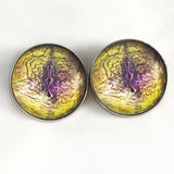 Sew On Buttons Yellow and Purple Lizard Glass Eyes