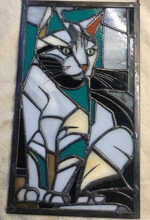 Custom Stained Glass Cat Art Deco