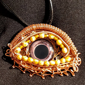 Wire Wrapped Necklace Pendant with Bearded Dragon Eye