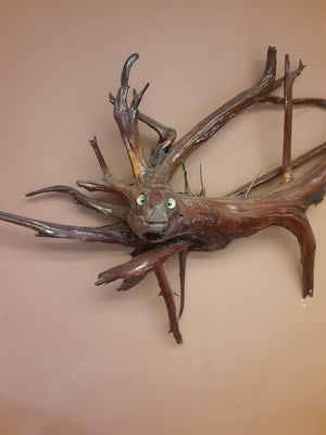 Driftwood Sculpture Rainbow Lizard Eyes