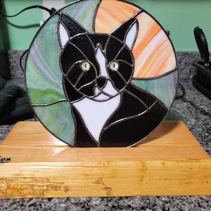 Memorial Stained Glass using Pale Yellow Cat Eyes
