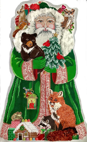 Jolly Santa Needlepoint with Animal Friends - Various Glass Eyes