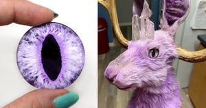 Purple Jackalope Taxidermy Art with Purple Fantasy Eyes