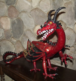 Red Dragon Sculpture with Golden Eyes