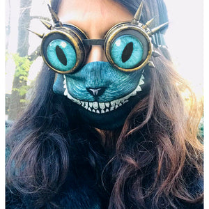 Cheshire Steampunk Goggles Crafted with teal Cat Glass Eye Cabochons