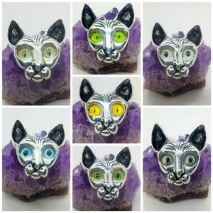 Sterling Silver Cat pendants with Realistic Glass Cat Eyes