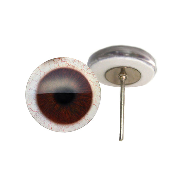 Dark Brown Human glass eyes with whites on wire pin posts