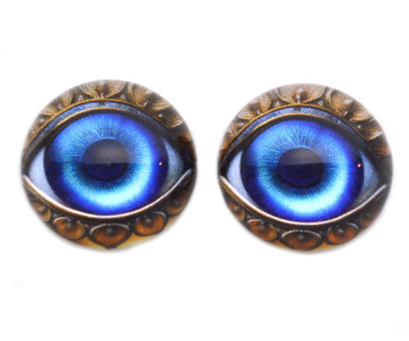 High Domed Glass Blue Ornate Evil Eye Cabochons
