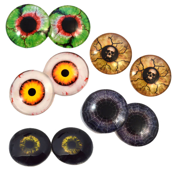 5 Pairs Spooky Halloween Inspired Glass Eyes Discounted Bundle