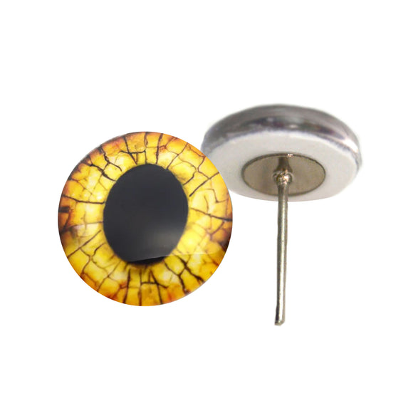 Yellow raptor dinosaur glass eyes on wire pin posts