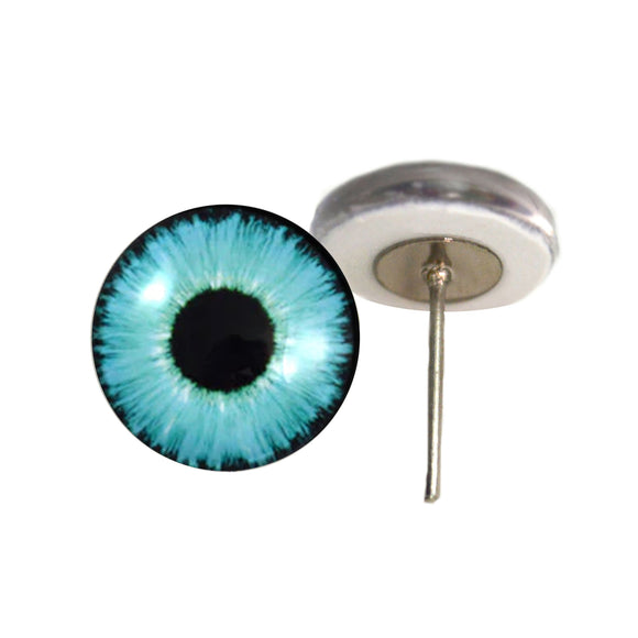 Bright neon blue pin post eye