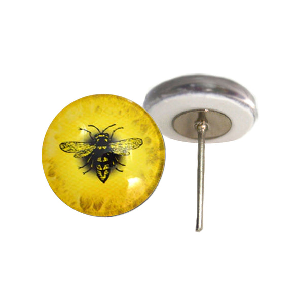 Bright Yellow Honey Bee eyes on wire pin posts