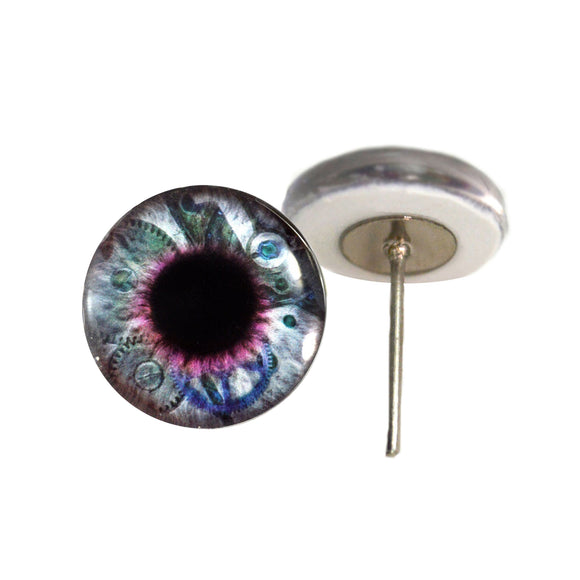 Clockwork Blue and Purple Glass Eyes On Wire Pin Posts