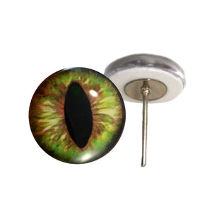 Green and Brown dragon or cat glass eyes on wire pin posts
