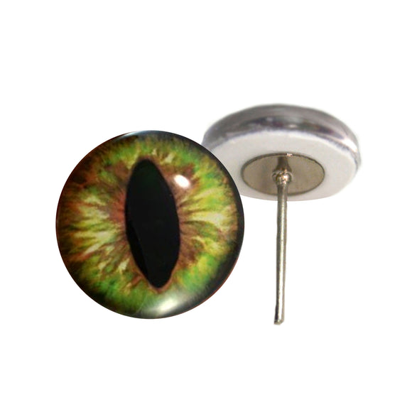 Green and Brown dragon or cat glass eyes on wire pin posts