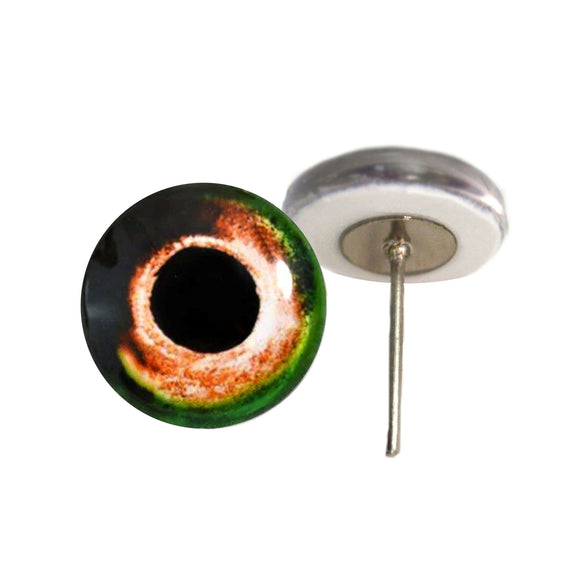 Green and orange fish glass eyes on wire pin posts