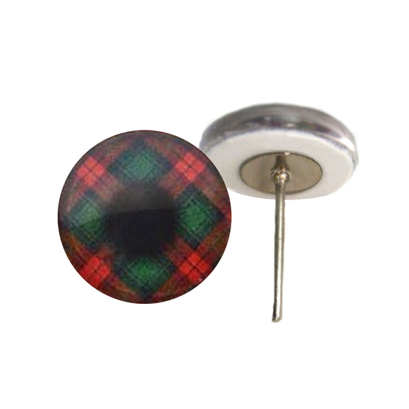 Green and red tartan plaid glass eyes on wire pin posts