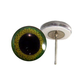 Round green and yellow Celtic weave glass eyes on wire pin posts
