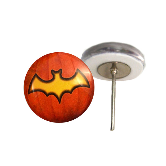 Yellow bat and pumpkin glass eyes on wire pin posts