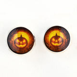 Mirrored Orange Halloween pumpkin with tree sew on glass eyes