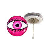 Hot pink evil eye glass eyes on wire pin posts