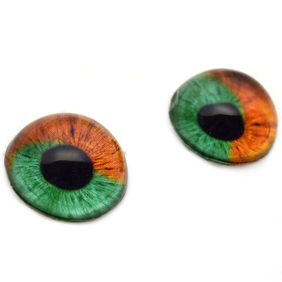 High Domed Orange and Green Human Glass Eyes