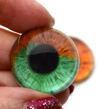 High Domed Orange and Green Human Glass Eyes