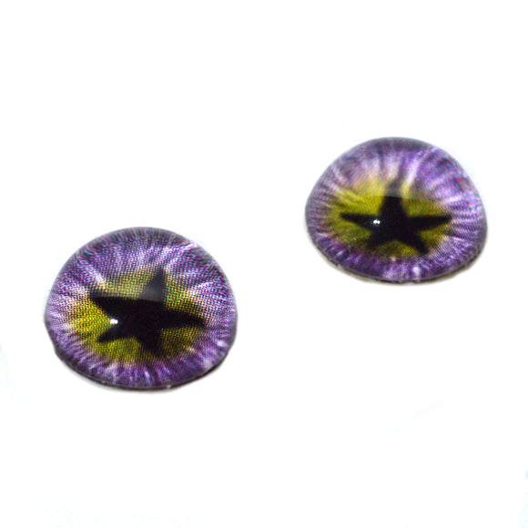 High Domed Purple and Green Star Fantasy Glass Eyes