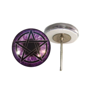 Purple pentagram pentacle witch eyes on wire pin posts