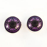 Purple pentagram witch sew on glass eyes