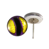 Purple and yellow stylized octopus glass eyes on wire pin posts