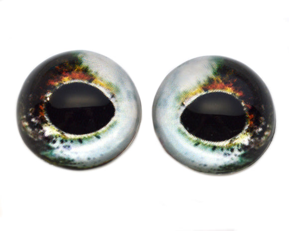 High Domed Teardrop Pale Green and Orange Fish Glass Eyes