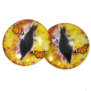 Yellow Dragon Glass Eye with Monarch Butterflies