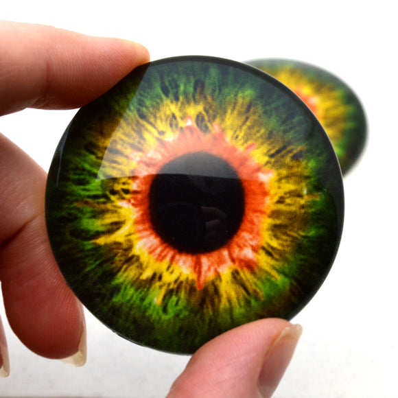 Sensational Green and Orange 50mm Glass Eyes – Handmade Glass Eyes