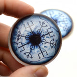 Blue Viking Compass Wolf Vegvisir Glass Eyes