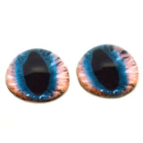High Domed Brown and Teal Fantasy Cat or Dragon Glass Eyes