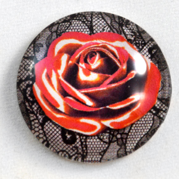 Red and White Rose with Lace Glass Cabochon