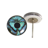 Blue Butterfly Glass Eyes on Wire Pin Posts
