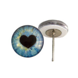 Blue Heart Glass Eyes on Wire Pin Posts